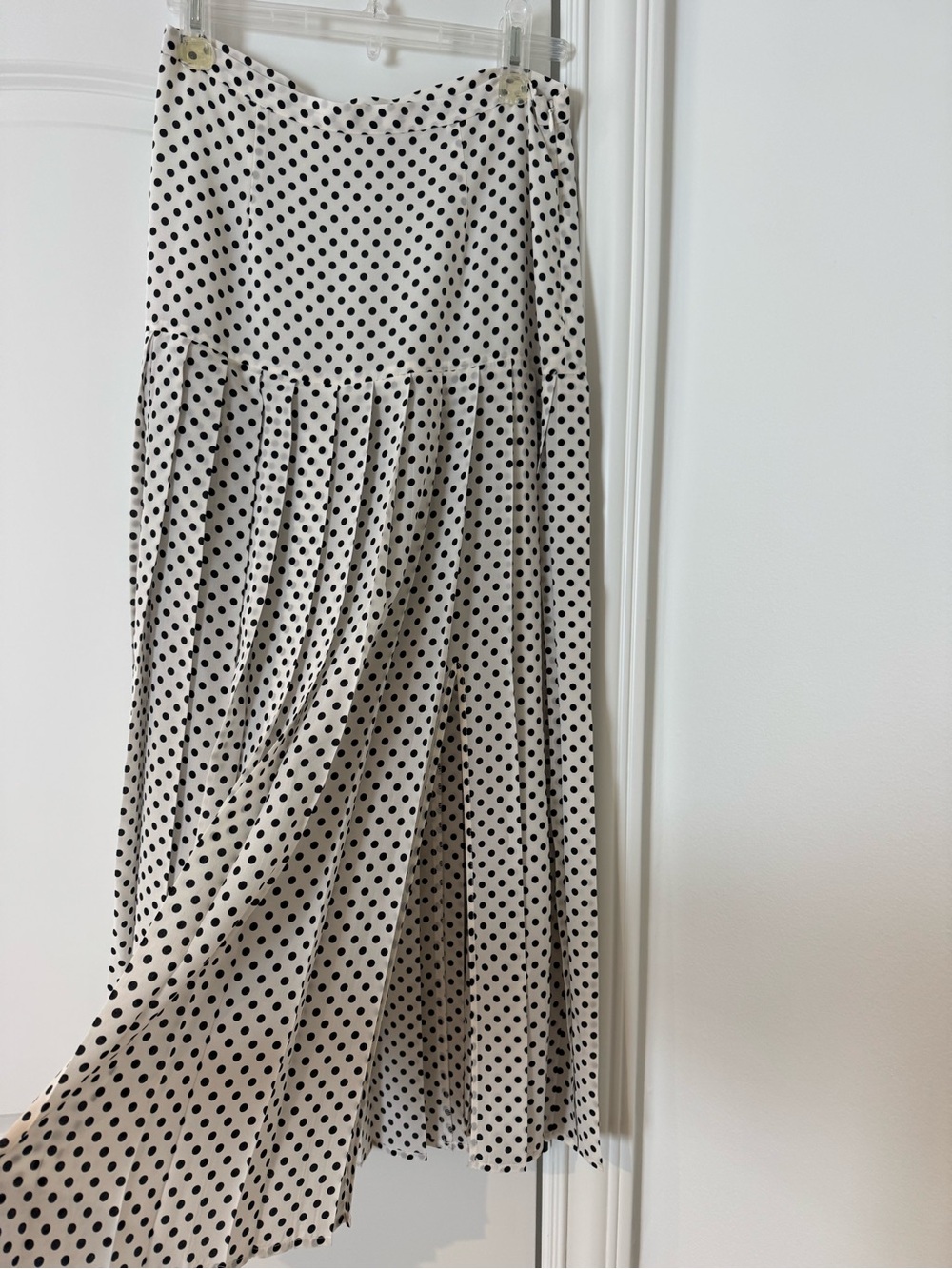 Rixo Polka Dot Pleated Maxi Skirt - White with Black Dots
